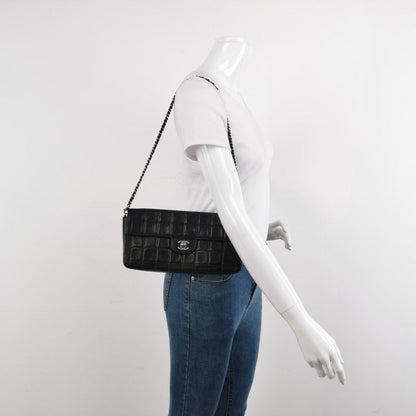 Chanel East West Chocolate Bar Black Leather Silver Hardware, 2000-2002
