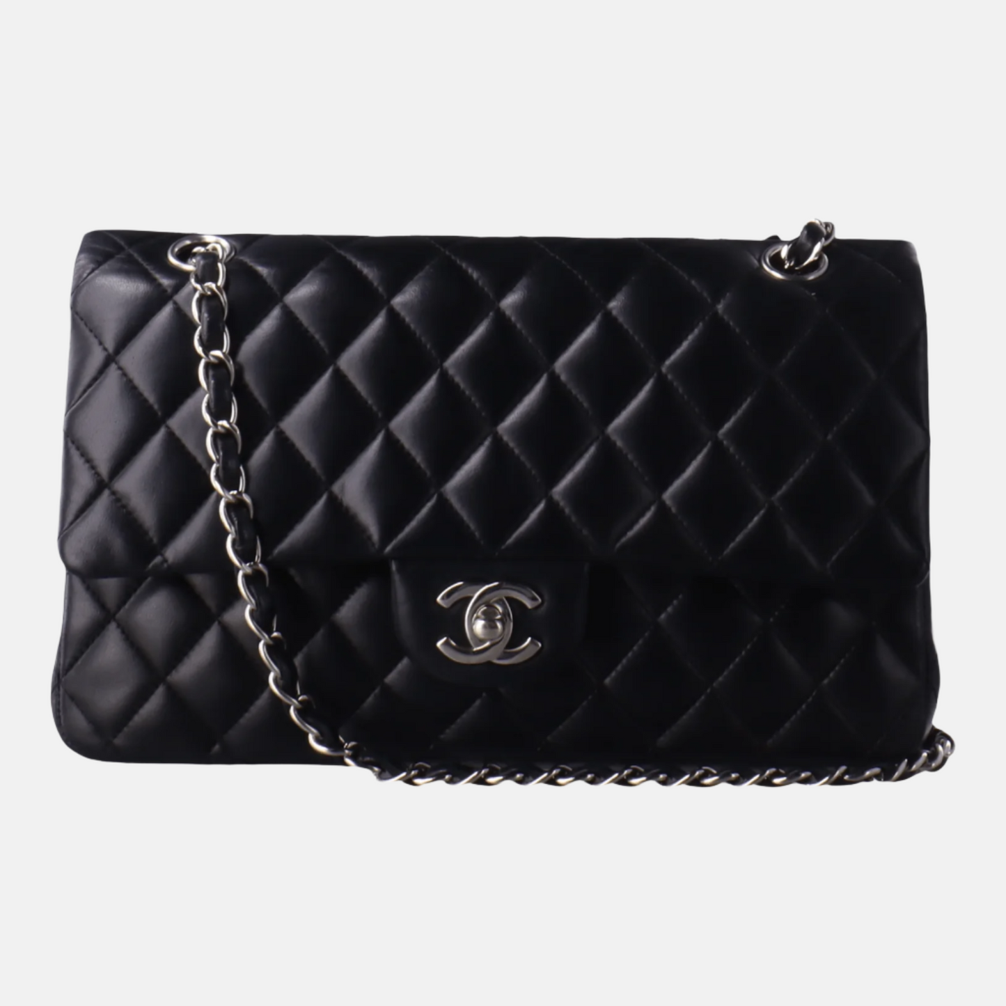 Chanel Timeless Classic Flap Medium Black Lambskin Leather Silver Hardware, 2008-2009