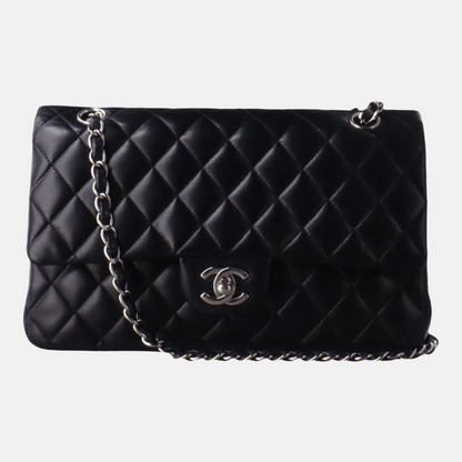Chanel Timeless Classic Flap Medium Black Lambskin Leather Silver Hardware, 2008-2009