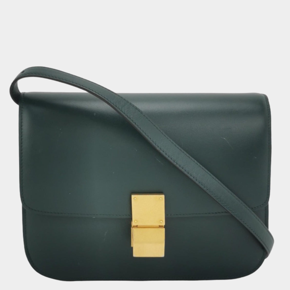 CELINE Classic Box Flap Dark Green Leather crossbody bag
