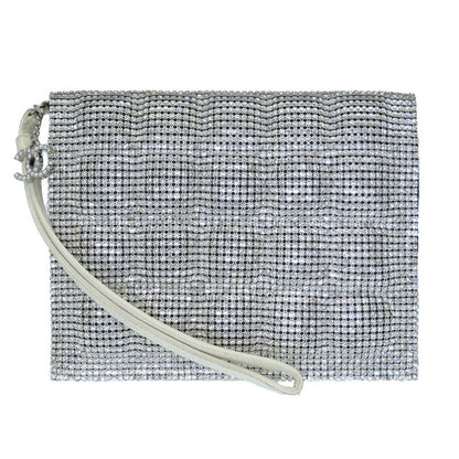 CHANEL Clutch bag Swarovski, Leather Silver rhinestone clutch bag Women