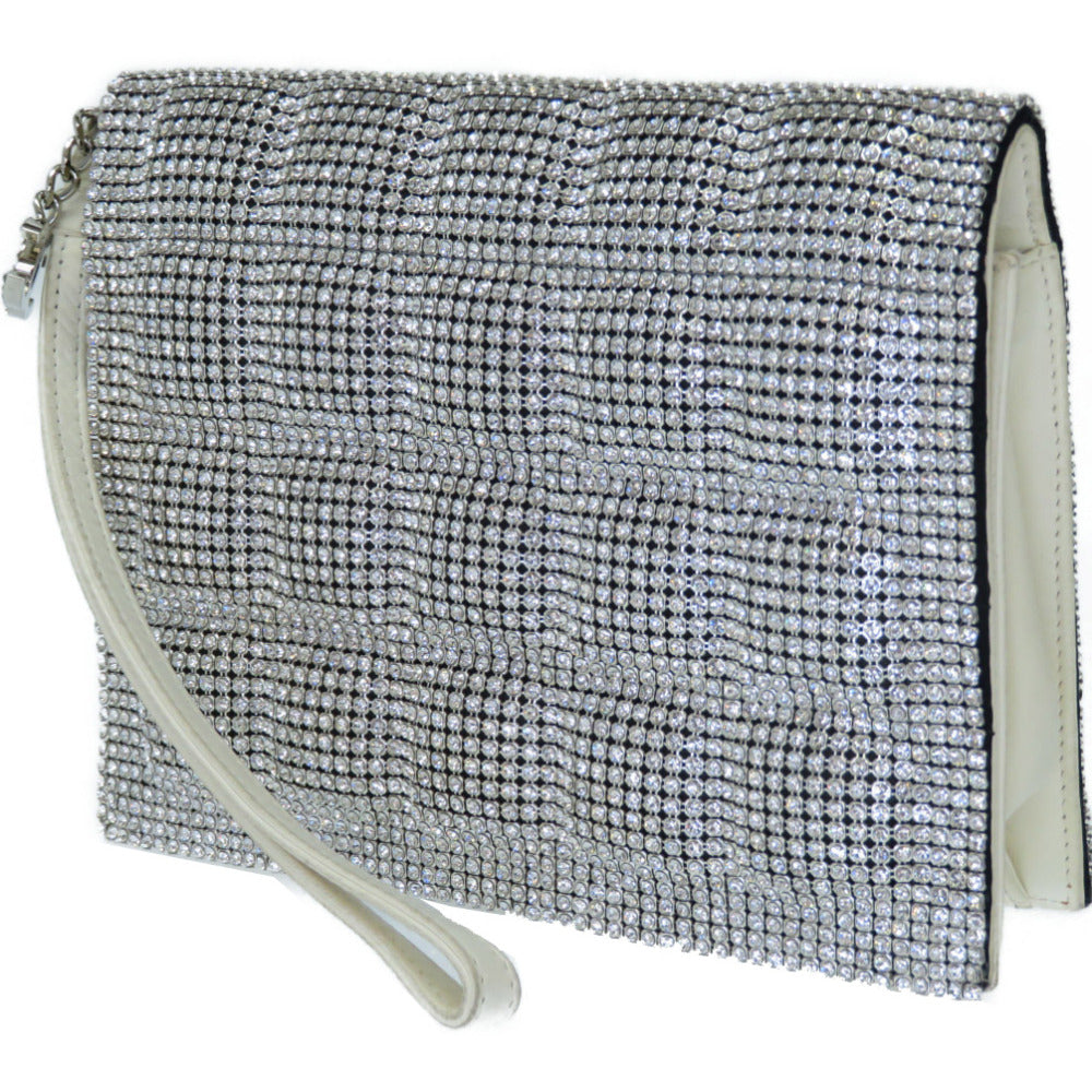 CHANEL Clutch bag Swarovski, Leather Silver rhinestone clutch bag Women