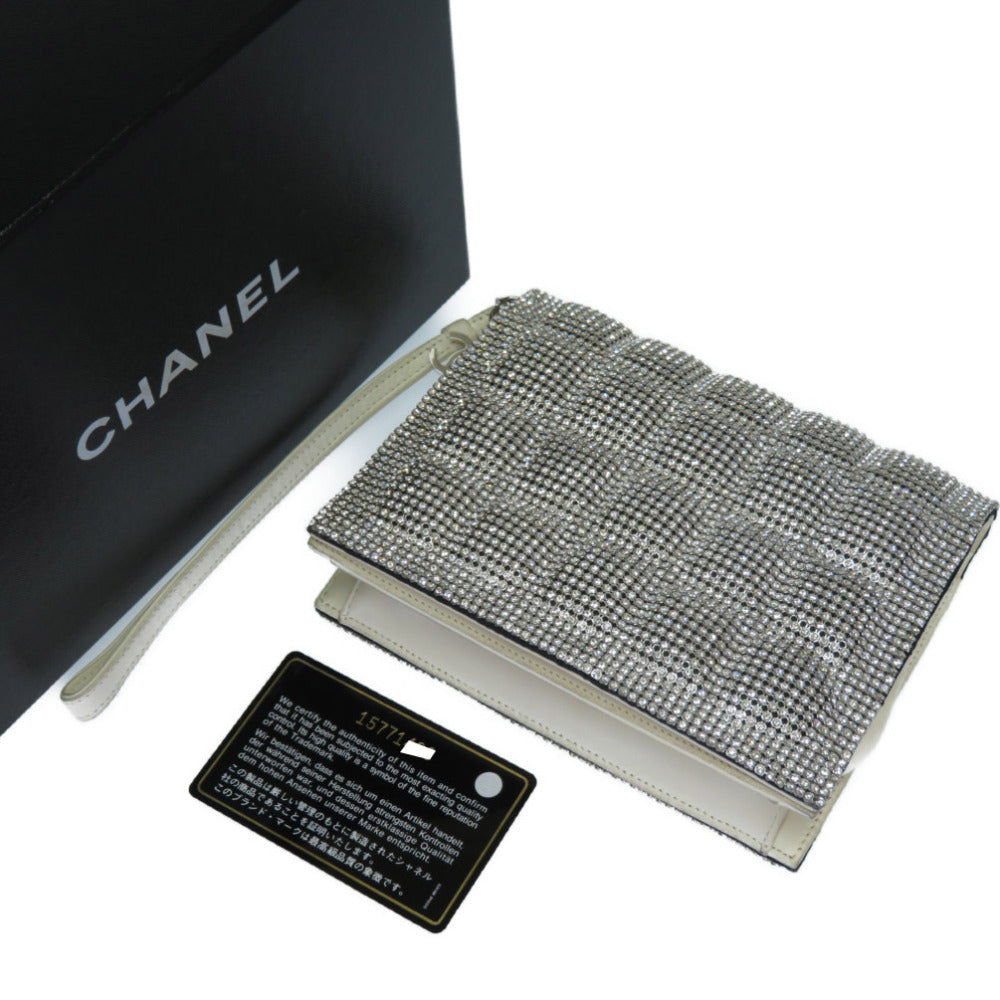 CHANEL Clutch bag Swarovski, Leather Silver rhinestone clutch bag Women