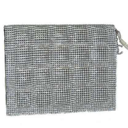 CHANEL Clutch bag Swarovski, Leather Silver rhinestone clutch bag Women