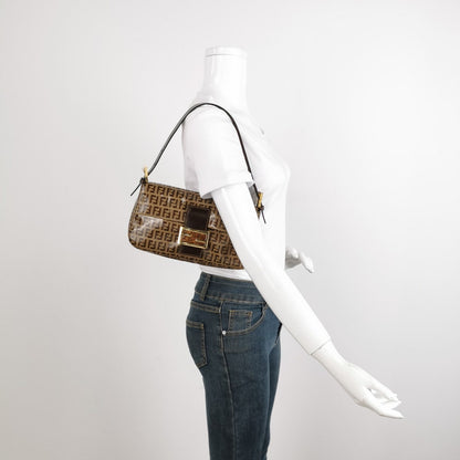 Fendi Baguette Zucchino Monogram Brown Patent Leather