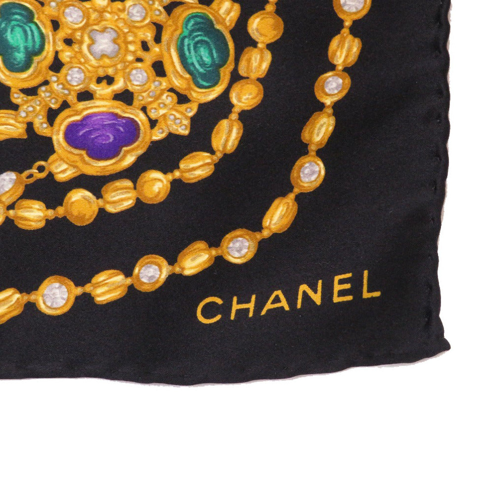 CHANEL scarf silk black Stone necklace motif Women
