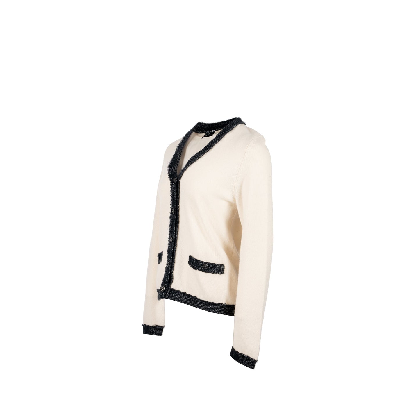 Chanel Size 40 CC Logo Button Cardigan Cashmere White/Black