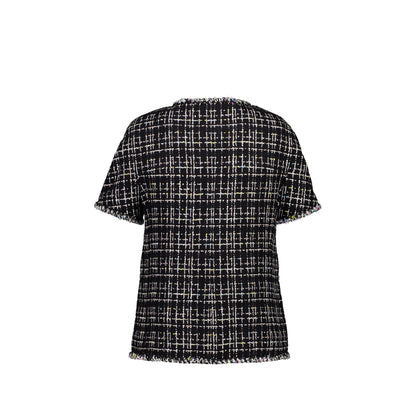 Chanel Size 38 Short Sleeve Tweed Jacket Black/White/Pink/Yellow