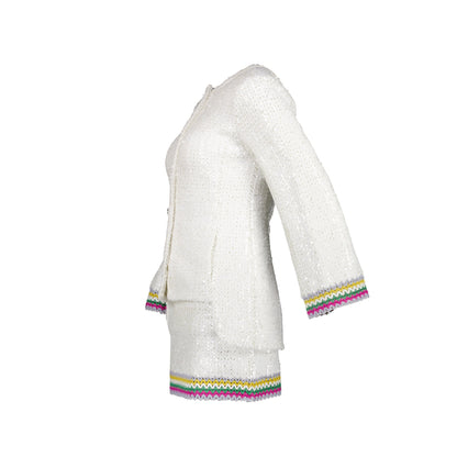 Chanel Size 34 22S Sequins Jacket and Skirt Suit Cotton/Polyester White/Multicolour