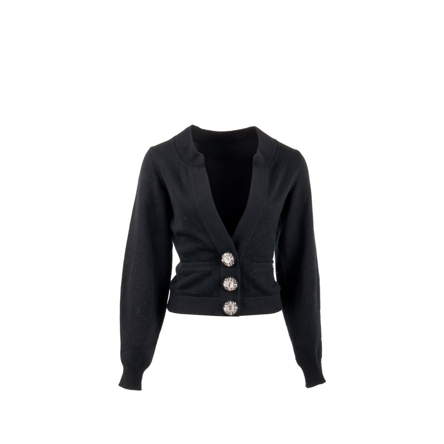 Chanel Size 34 Crystal Button Cardigan Cashmere Black