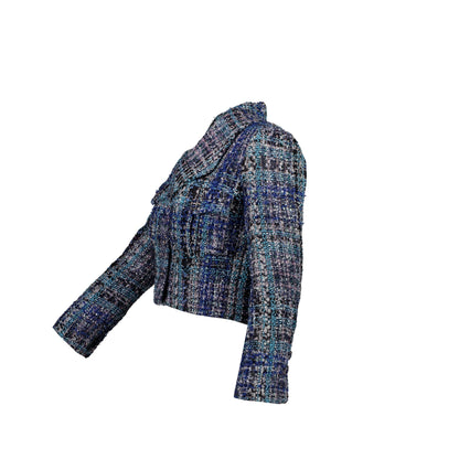 Chanel Size 36 Cropped Tweed Jacket Navy/Blue/Black/White