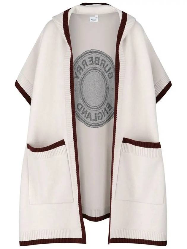 Luxury Burberry Logo Wool Cashmere Cape Ivory