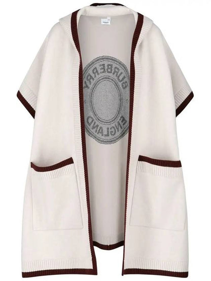 Luxury Burberry Logo Wool Cashmere Cape Ivory