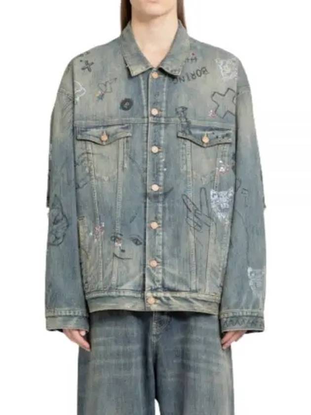 Luxury Balenciaga Trending 2025 Graffiti Denim Jacket Blue