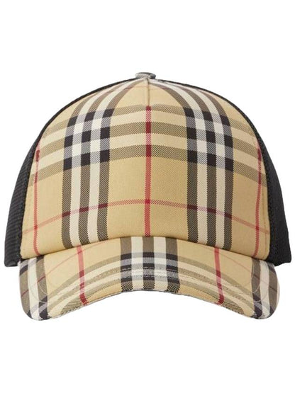 Luxury Burberry Check Mesh Ball Cap Beige