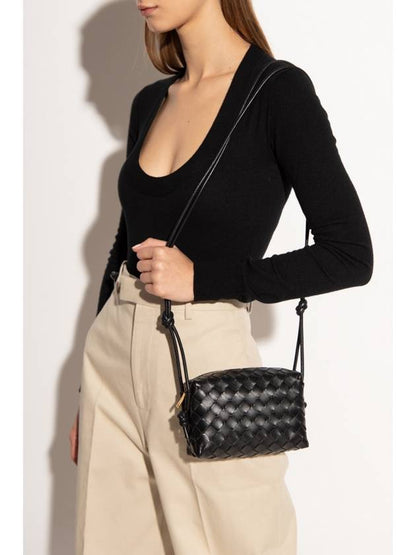 Luxury Bottega Veneta Intrecciato Loop Small Leather Cross Bag Black