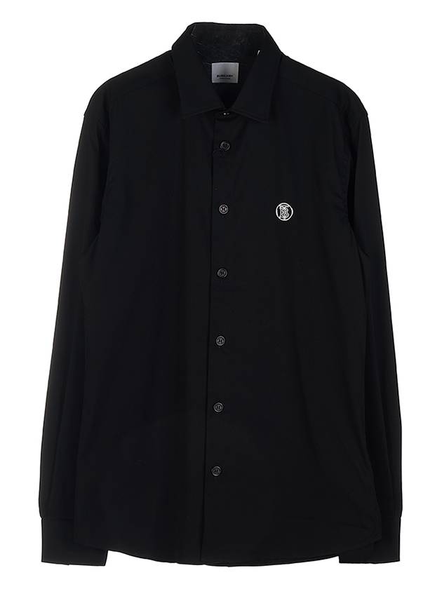 Luxury Burberry Monogram Motif Stretch Cotton Blend Long Sleeve Shirt Black