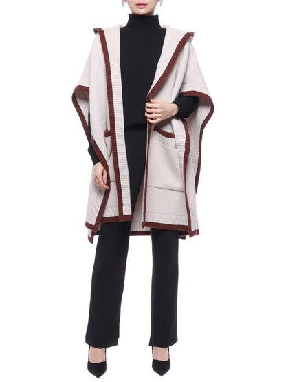 Luxury Burberry Logo Wool Cashmere Cape Ivory