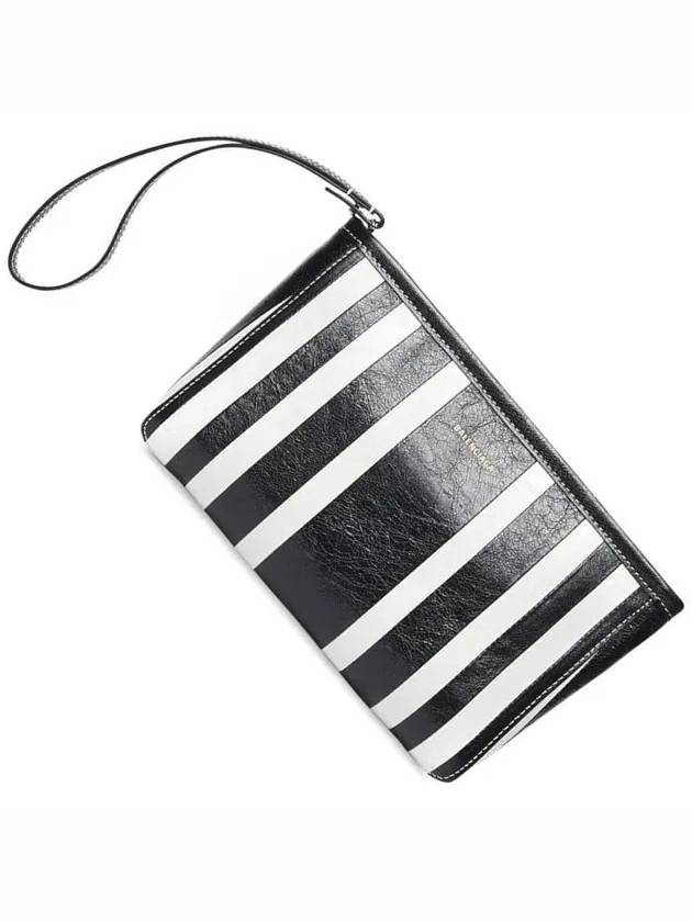 Luxury Balenciaga Trending 2025 Barbes Striped Zipper Clutch Bag Black