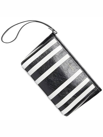 Luxury Balenciaga Trending 2025 Barbes Striped Zipper Clutch Bag Black