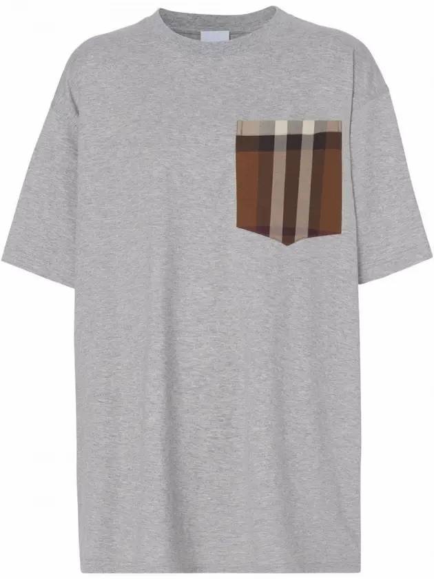 Luxury Burberry WoMen's Check Pocket Short Sleeve T-Shirt Grey