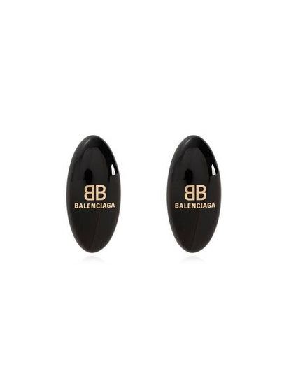 Luxury Balenciaga Trending 2025 Oval Logo Plaque Earrings Black