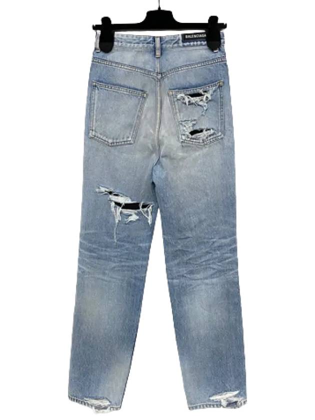Luxury Balenciaga Trending 2025 Women's Distressed Denim Straight Jeans Vintage Blue