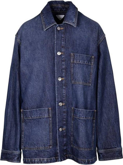 Luxury Bottega Veneta Washed Medium Denim Jacket Mid Blue