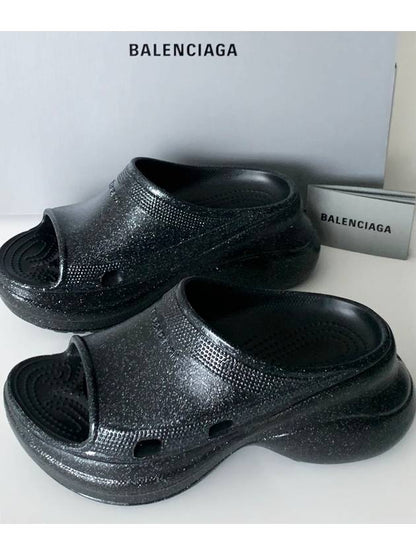 Luxury Balenciaga Trending 2025 Pool Platform Slipper Black