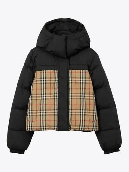 Luxury Burberry WoMen's Vintage Check Crop Reversible Padding Black Archive Beige