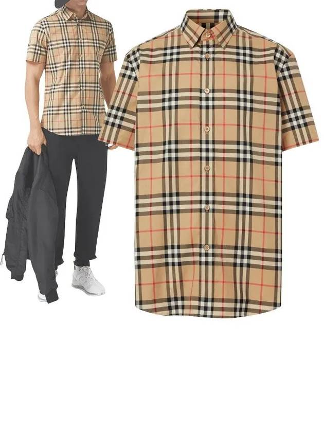 Luxury Burberry Check Cotton Poplin Short Sleeve Shirt Archive Beige