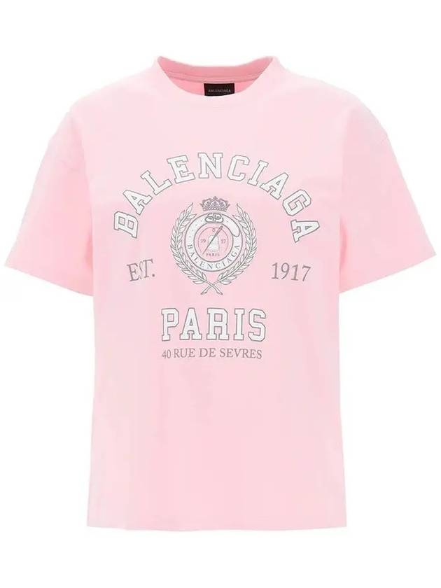 Luxury Balenciaga Trending 2025 College 1917 Print Short Sleeve T-Shirt Pink