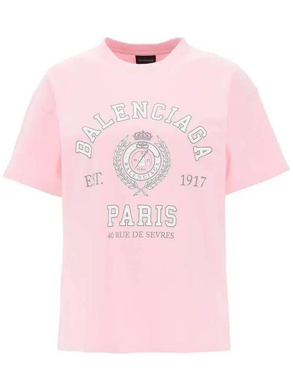 Luxury Balenciaga Trending 2025 College 1917 Print Short Sleeve T-Shirt Pink