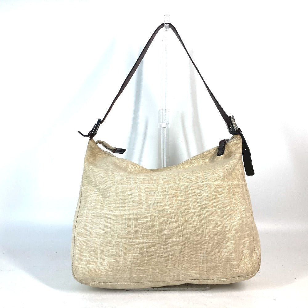 FENDI Shoulder Bag Canvas / leather beige Zucca Mamma Bucket Women