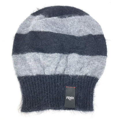 FENDI Knit hat FXQ107 Silk, Mohair black beanie hat knit hat knit cap border mens