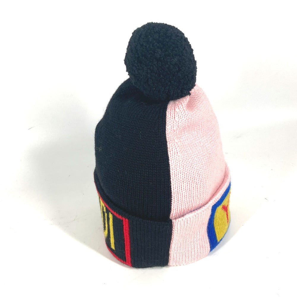 FENDI Knit hat FXQ056 wool black beanie hat knit hat knit cap logo mens(Unisex)
