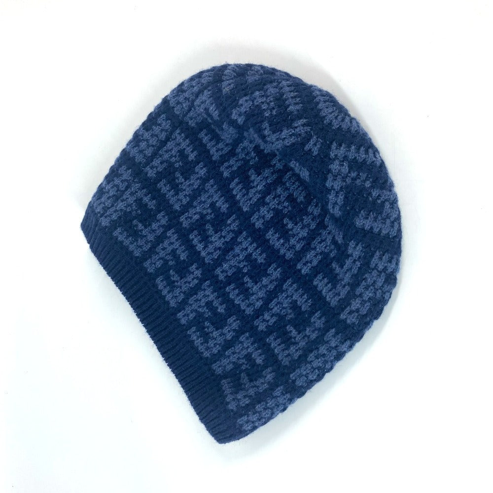 FENDI Knit hat FXQ798 cashmere Navy beanie hat knit hat knit cap Zucca logo unisex(Unisex)