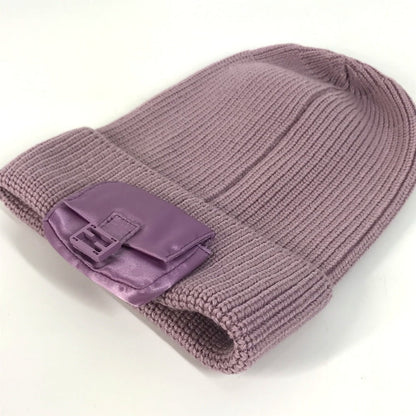 FENDI Knit hat FXQ938 wool purple Bucket bag design Logo with pocket Women