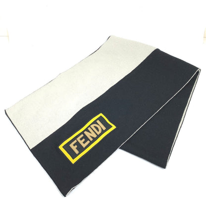 FENDI Scarf FXS124 wool Black x white logo scarf unisex(Unisex)