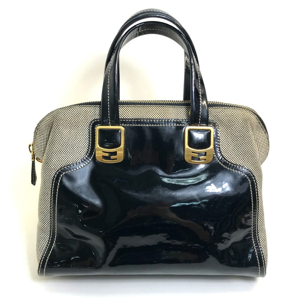 FENDI Handbag Canvas / patent leather Black type Enamel Crossbody Shoulder chameleon Women