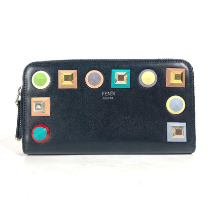 FENDI Long Wallet Purse 8M0299 leather black Long wallet Studs unisex(Unisex)