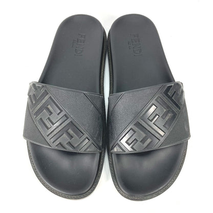 FENDI Sandals 7X1377 rubber black pool sandals shower sandals logo mens 9