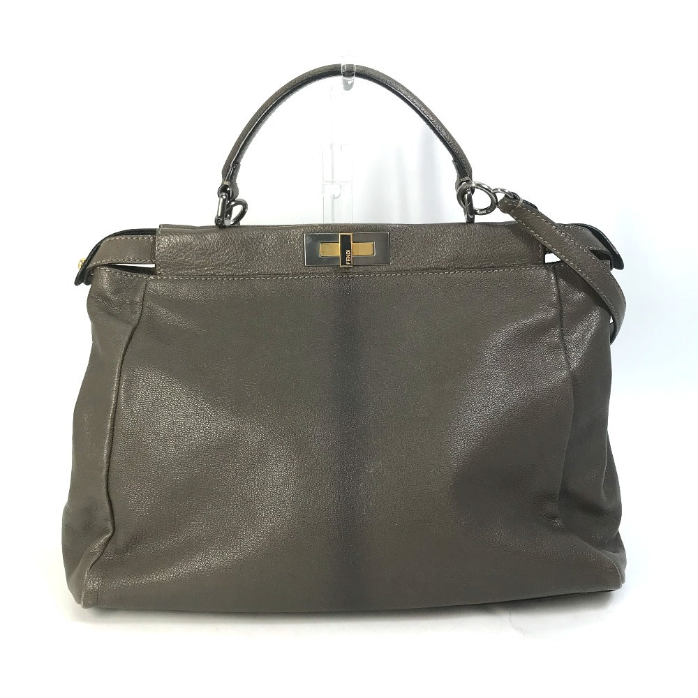 FENDI Handbag 8BN210 leather gray Inner Zucca Pattern Shoulder Bag Tote Bag Peekaboo Large Women