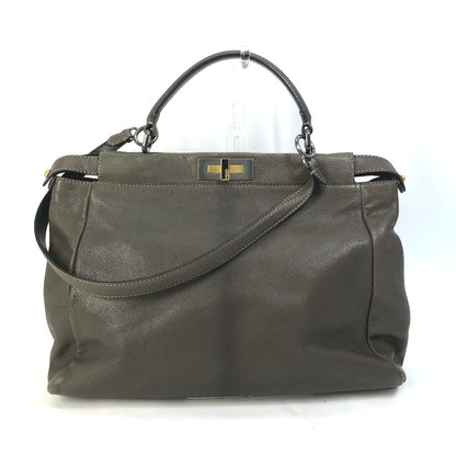 FENDI Handbag 8BN210 leather gray Inner Zucca Pattern Shoulder Bag Tote Bag Peekaboo Large Women