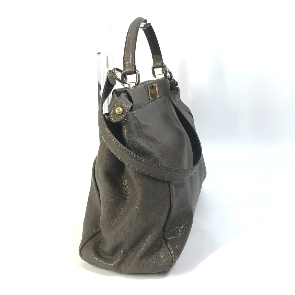 FENDI Handbag 8BN210 leather gray Inner Zucca Pattern Shoulder Bag Tote Bag Peekaboo Large Women