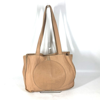 FENDI Tote Bag leather beige vintage Big logo Women