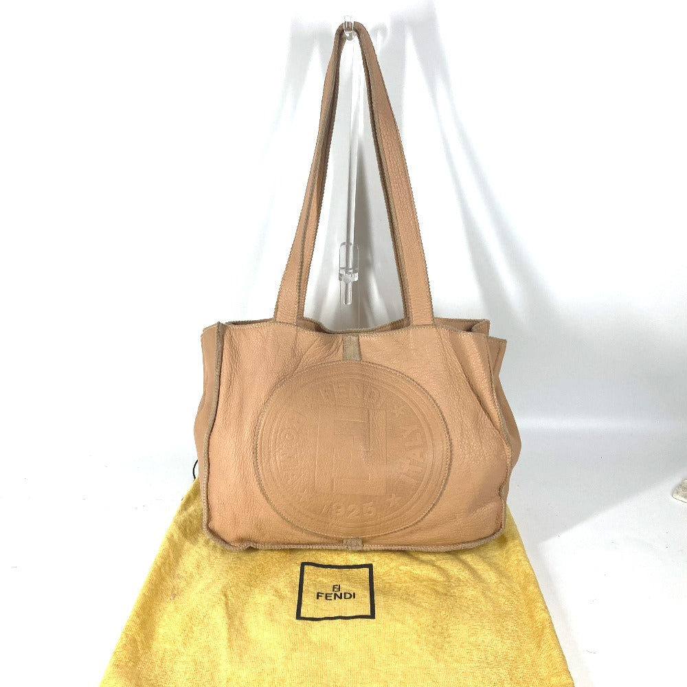FENDI Tote Bag leather beige vintage Big logo Women
