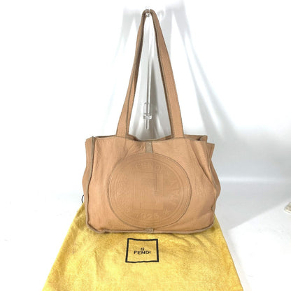 FENDI Tote Bag leather beige vintage Big logo Women