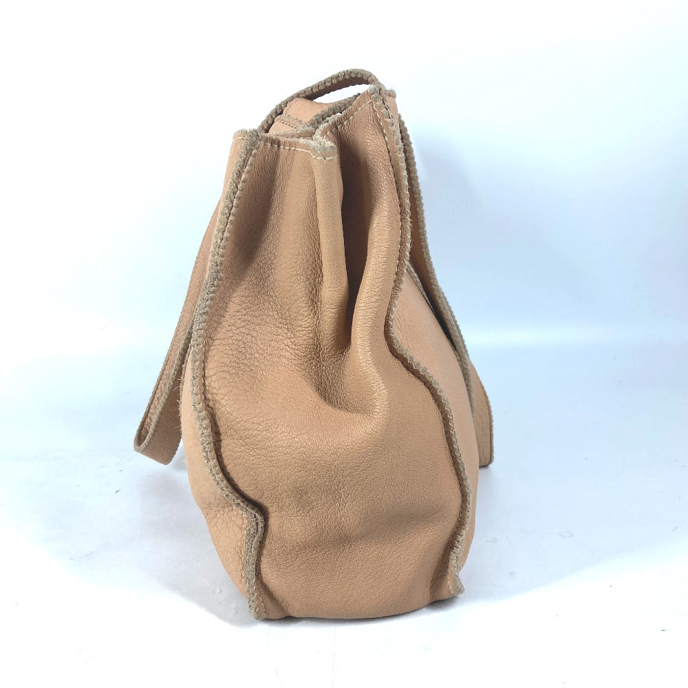FENDI Tote Bag leather beige vintage Big logo Women