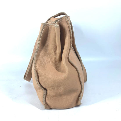 FENDI Tote Bag leather beige vintage Big logo Women